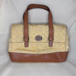 Authentic Coach Signature Canvas Leather Tote Satchel Purse F13070